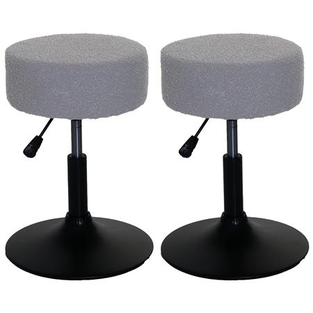 Im 2er Set: Arbeitshocker BLOOM, 360º drehbar, höhenverstellbar, bequem gepolstert, Bouclé-Stoffbezug, Farbe Hellgrau