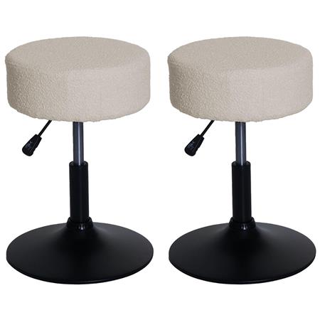 Im 2er Set: Arbeitshocker BLOOM, 360º drehbar, höhenverstellbar, bequem gepolstert, Bouclé-Stoffbezug, Farbe Creme