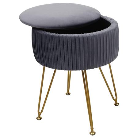 Hocker MIKO, mit Stauraum, vielseitig und praktisch, goldfarbenes Gestell, Stoffbezug Grau