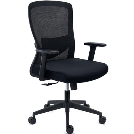 DEMO# Ergonomischer Bürostuhl NOTE, verstellbare Lordosenstütze, 8h Nutzung, Netzstoff und Stoff, Schwarz