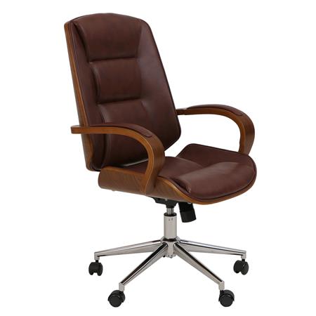 Bürostuhl CLARIN, elegantes Design, aus Nussbaum und Kunstleder, Braun